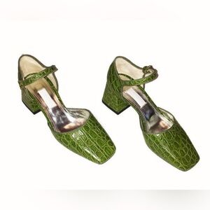 Olive green croc mary janes